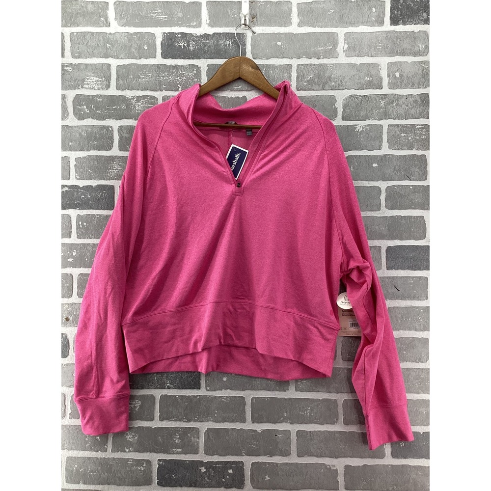 Danskin Womens XL Pink Heather Quarter Zip Pullover Cropped Sweatshirt E9997